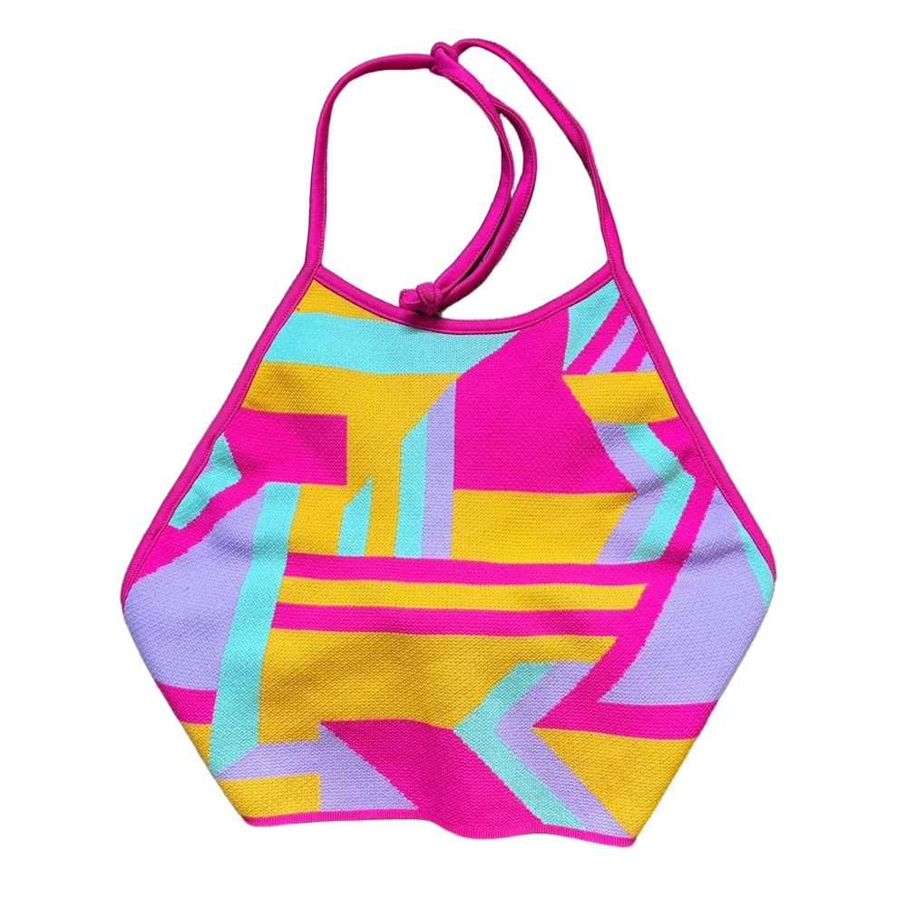 Zara Multicolor Colorblock Open Back Crop Top Size Medium